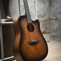 Cort COREDCOPBB Core-DC Series Dreadnought Cutaway Acoustic-Electric Guitar, Open Pore Black Burst With Case