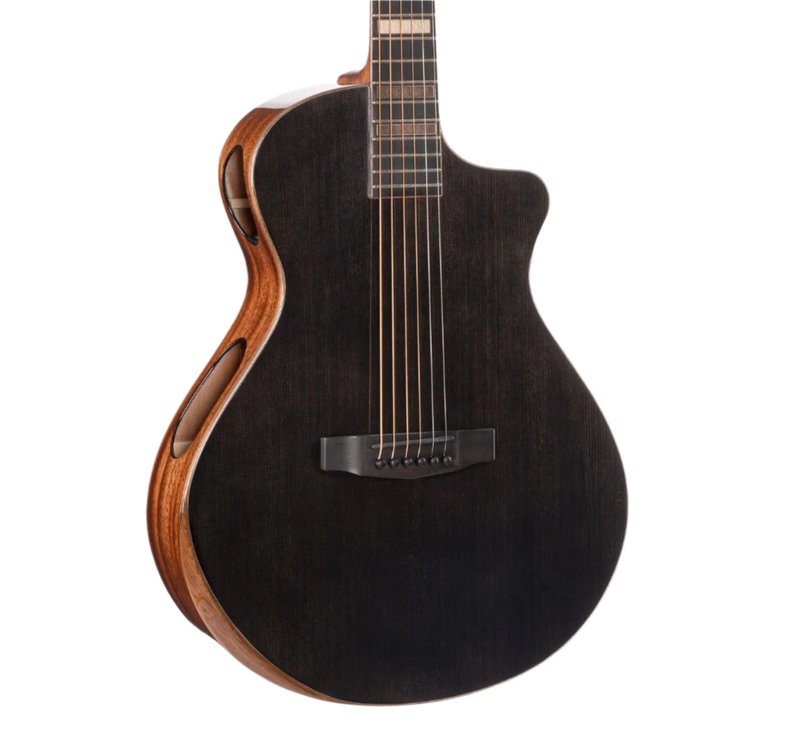 Cort MODERNBLACK Masterpiece Series Modern Concert Black Acoustic-Electric Guitar With Hard Case, Trans Black Gloss