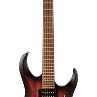 Cort X100OPBB X Series 100 Double Cutaway Electric Guitar, Open Pore Black Cherry Burst