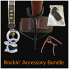 Rockin' Guitar Accessory Bundle - Strap with Picks, Tuner, Stand, Capo And String Winder