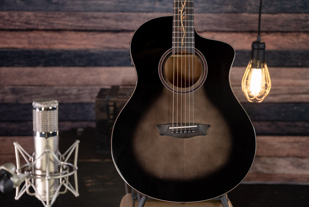 Washburn VITE S9V Bella Tono Studio Cutaway Acoustic-Electric Guitar, Gloss Charcoal Burst