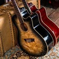 Washburn DFBACEB Deep Forest Burl Grand Auditorium Acoustic Electric Guitar, Black Fade