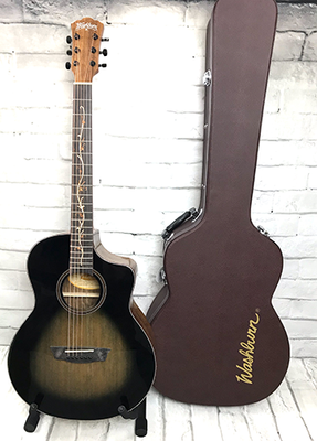 Washburn VITE S9V Bella Tono Studio Cutaway Acoustic-Electric Guitar Bundle With Hardshell Case, Gloss Charcoal Burst