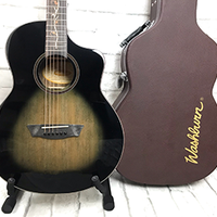 Washburn VITE S9V Bella Tono Studio Cutaway Acoustic-Electric Guitar Bundle With Hardshell Case, Gloss Charcoal Burst