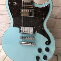D'Angelico Premier Atlantic Mahogany Body Electric Guitar, Sky Blue Gloss
